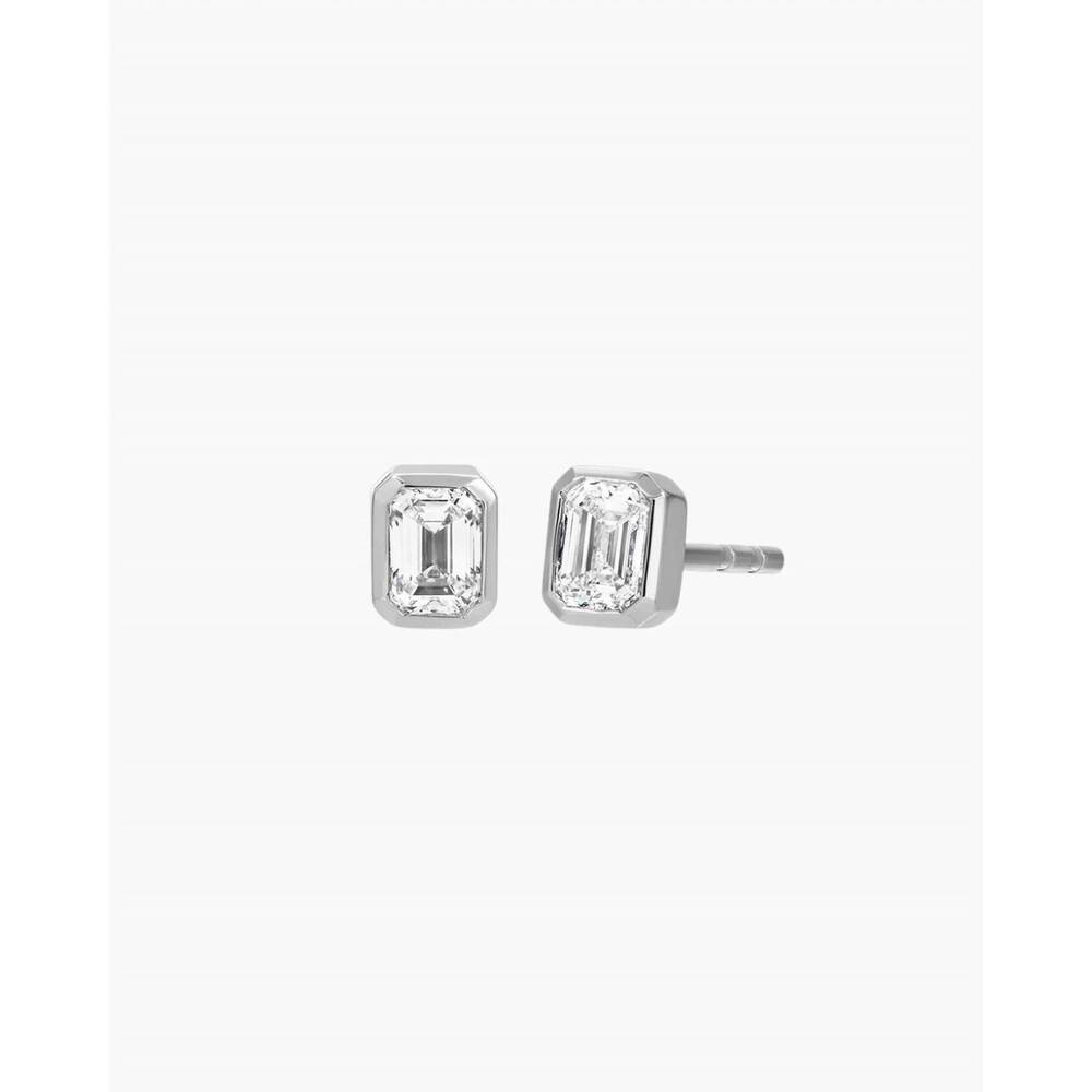 NEW EF COLLECTION women's bezel set emerald cut diamond stud earring in 14k whit
